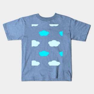 Fluffy Cloud Pattern in Blue Kids T-Shirt